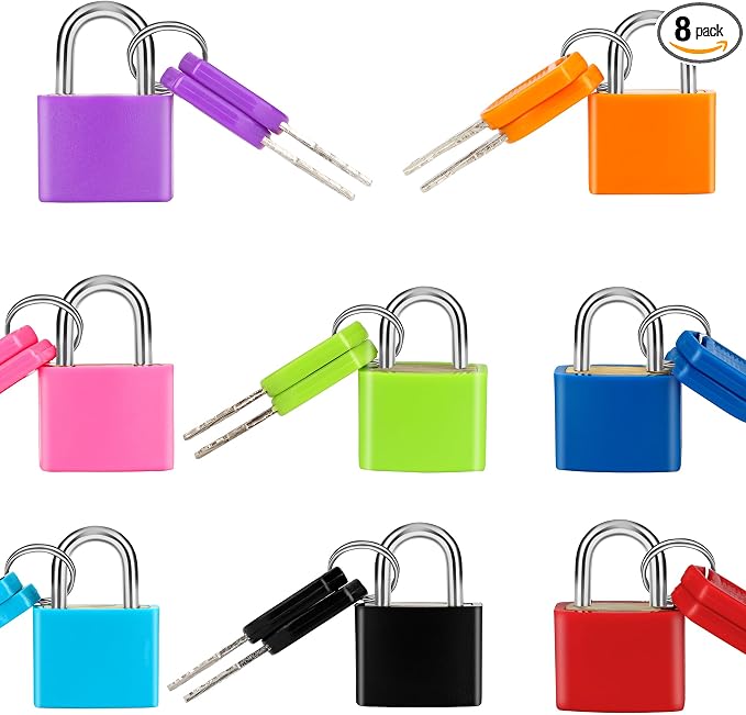 8 Pcs Suitcase Locks with Copper Keys Protect Your Belongings with Febwind's Set of 8 Mini Padlocks Multicolor Durable Locks for Suitcases Backpacks Boxes Cabinet and Laptop Bags by Febwind