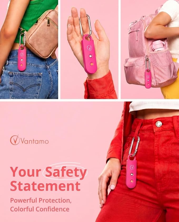 Vantamo Personal Alarm for Self Defense with Low Battery Notice, Strobe Light & Extra Loud 130 dB Double Speakers Safety Keychain Set for Women, Rechargeable Panic Button for Womens Self Defense - Image 2