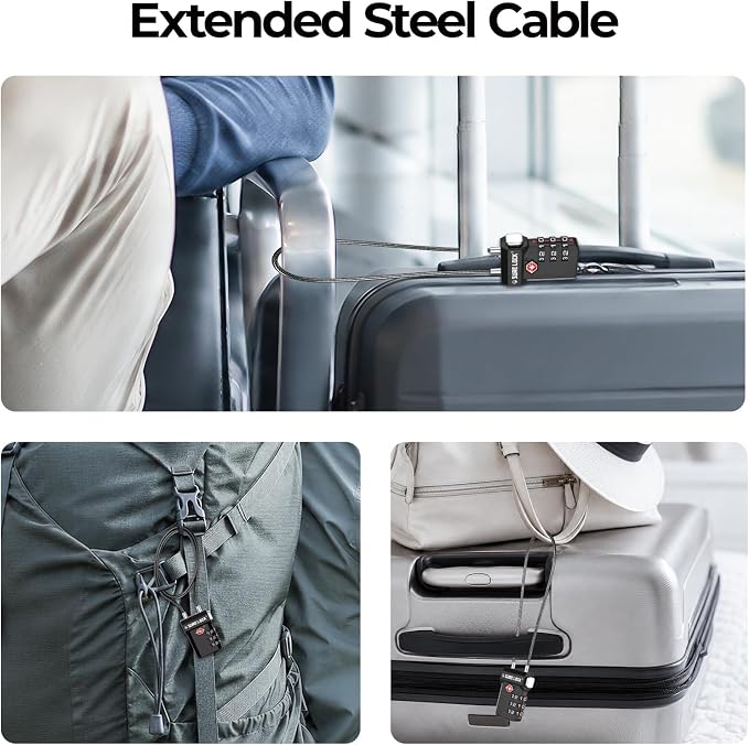 SURE LOCK TSA Approved Luggage Locks with Open Alert Indicator, 3 Digit Combination Cable Travel Lock for Suitcase, Backpack, Gym Locker, Toolbox, Carry On & Travel Bag - Image 5