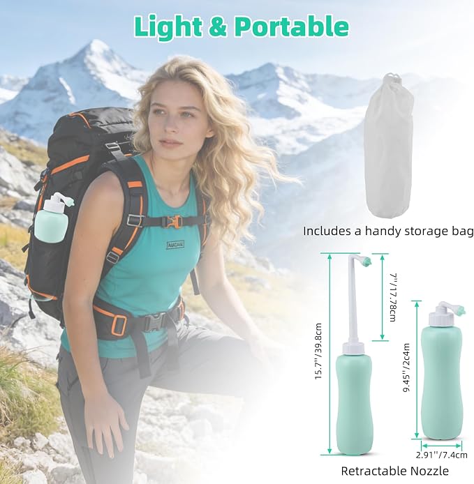 Hibbent 2 Pack 650ml Portable Bidet Sprayer for Women or Men, Handheld Travel Bidet for Personal Hygiene, Jet Spray Bottle for Toilet & Bathroom, Peri Bottle for Postpartum Care, Travel Bag, Green - Image 9