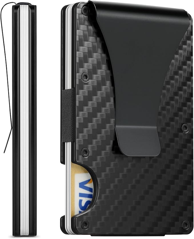 Carbon Fiber Minimalist Wallet for Men, Slim Metal RFID Blocking Wallet Credit Card Holder Money Clip & Cash Strap, Scratch-Resistant Holds 15 Cards,Ideal Gift for Men | Matt Carbon Fiber - Image 2