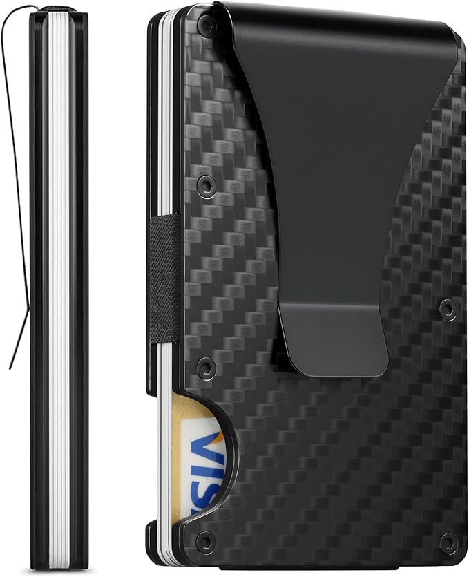Carbon Fiber Minimalist Wallet for Men, Slim Metal RFID Blocking Wallet Credit Card Holder Money Clip & Cash Strap, Scratch-Resistant Holds 15 Cards,Ideal Gift for Men | Matt Carbon Fiber by Unknown