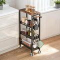 4 Tier Rolling Cart, Metal Utility Slim Storage Carts with Wheels, Small Mobile Shelf Unit Organizer Trolley with Handle and Wood Top, Rolling Cart for Laundry, Bathroom, Kitchen by RYijBSqT