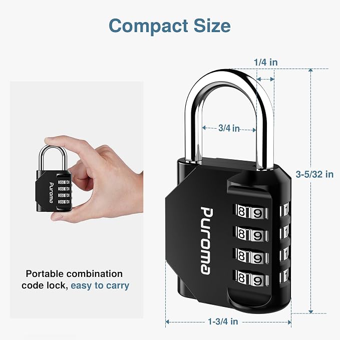 Puroma 3 Pack Combination Lock Locker 4 Digits Combo Padlock Gym Black | For School Gate Fence Toolbox Hasp Storage, Outdoor, Resettable, Weatherproof, Side Window, Crack Cut Resist, Hardened Steel - Image 5