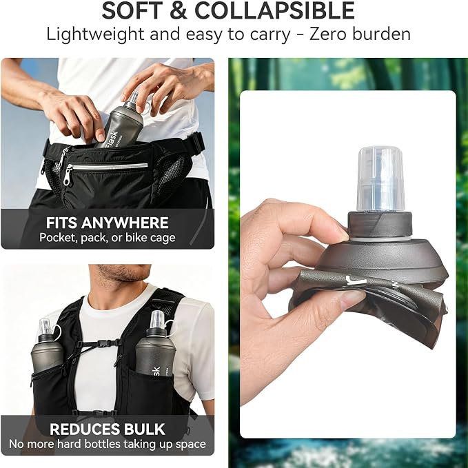 500ml Soft Flask, Shrink As You Drink Collapsible Water Bottles for Running Vest & Hydration Pack, BPA-Free Leak-Proof TPU Folding Bottle for Hiking Cycling Climbing Jogging-Grey - Image 4