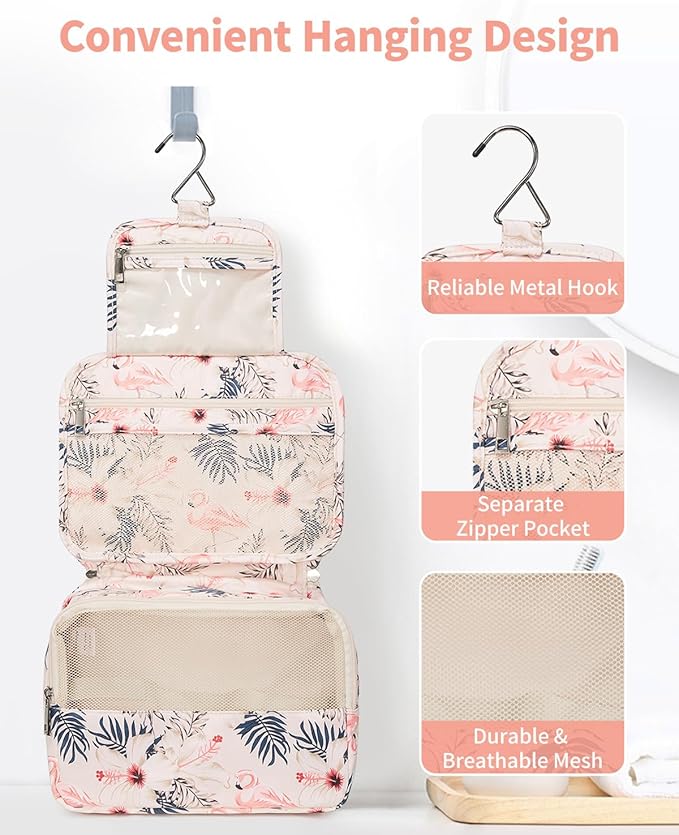 Narwey Small Hanging Travel Toiletry Bag for Women, Travel Bag for Toiletries, Makeup Bag Organizer Cosmetic Bags Make Up Bags for Girls - Image 2