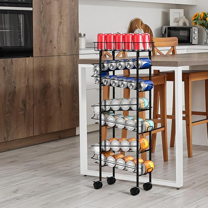MOOACE Slim Soda Can Organizer Rack, Canned Food Organizer with Wheels | Cans Dispenser Shelf, Rolling Kitchen Storage Carts, Beverage Soup Cans Drink Holder for Pantry Narrow Space, Black - Image 7