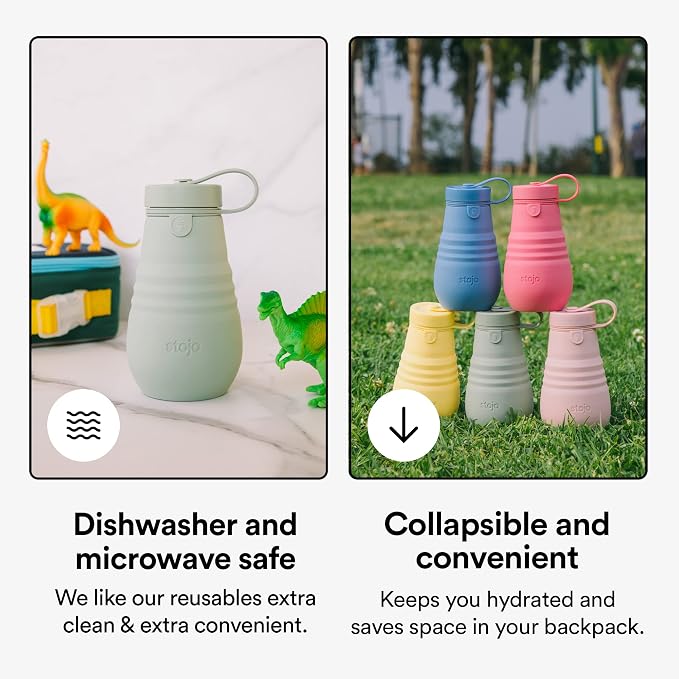 STOJO Jr Collapsible Bottle for Kids - Peony Pink, 14oz / 400ml - Leak-Proof Reusable Silicone Travel Cup for Hot & Cold Drinks - For Home, On-The-Go Camping & Hiking - Microwave & Dishwasher Safe - Image 4