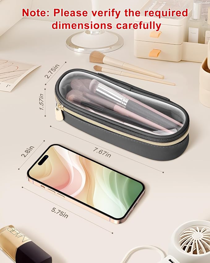 Soimeat Clear Travel Makeup Brush Holder, Leather Makeup Brush Toiletry Bag, Portable Cosmetic Brush Case, Transparent Waterproof Makeup Brush Storage Bag, Black - Image 3