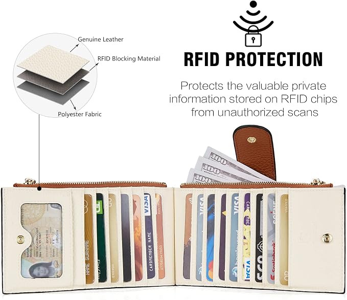 BOSTANTEN Leather Womens Wallet Large RFID Blocking Slim Card Holder | 16 Card Slots, 2 Zipper Pockets, Bifold, Long, Fits Most Purses, Organized Everyday Carry, Ladies Gifts, Beige Brown - Image 4