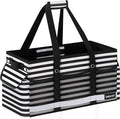 Extra Large Utility Tote Bag with Reflective Strip, Standing Reusable Grocery Bags with Hard Bottom, Collapsible Utility Tote with Handles for Shopping, Beach, Picnics, Car, Striped Black by DSDCDJ