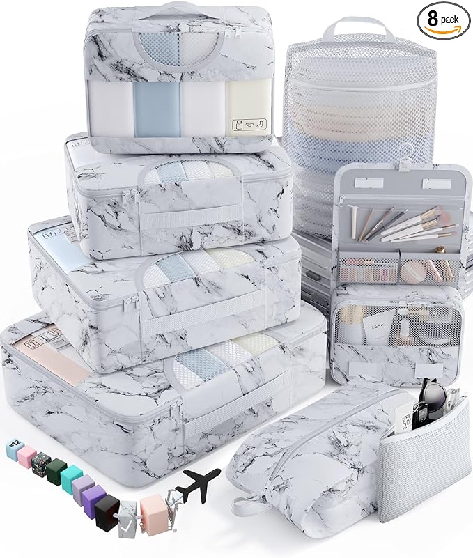 Veken 8 Set Packing Cubes for Travel Essentials, Suitcase Organizer Bags in 4 Sizes, Carry-On Luggage Accessories with Laundry Bag, Airplane Must Have with 99-Count Mesh Holes by Veken