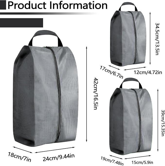 ASTIMESA 9 Pieces Waterproof Shoe Bag, 3 Different Sizes Zippered Travel Shoe Bags with Handle, Portable Shoe Packing Cubes Cases for Women Men Organizer Gym Travelling Suitcase (Gray) - Image 2