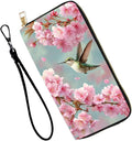 Women's RFID Blocking PU Leather Zip-Around Wallet, Large Capacity Clutch with Phone Holder, Travel Purse & Card Organizer with Removable Wristlet,Cherry Blossom Hummingbird by Unknown