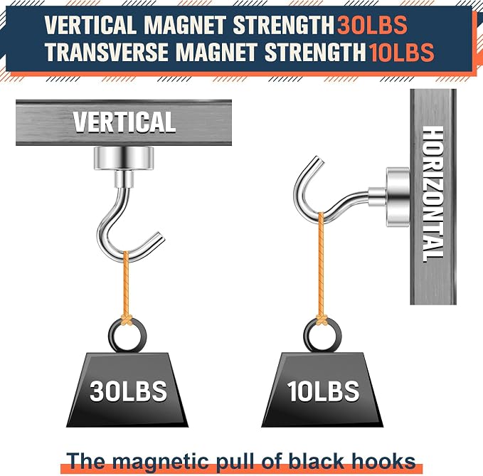 FINDMAG Magnet Hooks, 30LB+ Magnetic Hooks for Cruise Cabins, 10 Pack | Strong Neodymium Magnets with Hooks for Hanging, Beach Vacation, Garage, Locker, Kitchen, Cruise Essentials 2026, Silver - Image 8