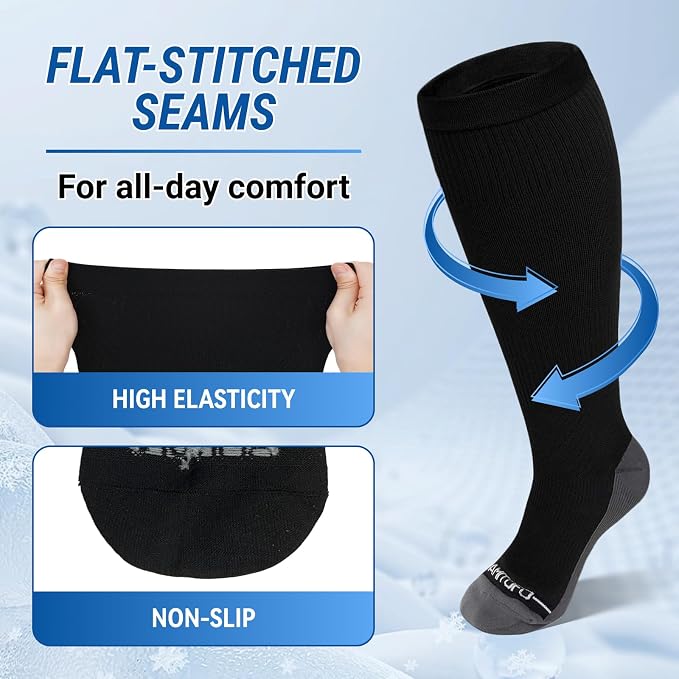 3 Pairs Plus Size Compression Socks for Women Men Wide Calf | 20-30mmHg Graduated Compression for Flying, Travel, Nurses & Pregnancy(S/M-7XL) - Image 3