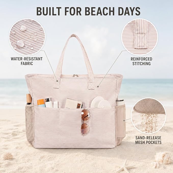 LEDAOU Beach Bag Waterproof Sandproof Women Beach Tote Pool Bag with Zipper for Swim Gym Grocery Travel with Wet Pocket | Sandproof - Image 8