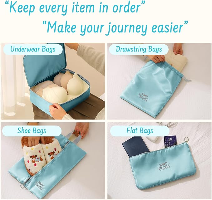 8 Set Packing Cubes for Travel Suitcase Organizer Bags Luggage Packing Cubes Set Travel Essentials Accessories Gifts for Women Blue - Image 3