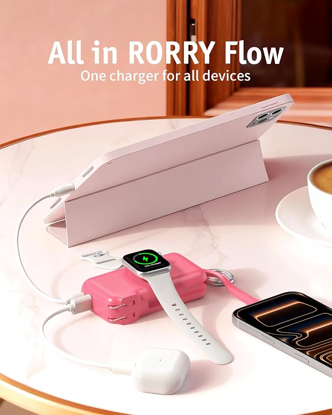 RORRY Flow Portable Charger 10000mAh 40W Wall Plug Power Bank Battery Pack | Built-in USB-C Cable, Keychain Design, Fast Charging, for iPhone 17/16/15, Apple Watch, iPad, 3-in-1, Travel Essential - Image 2