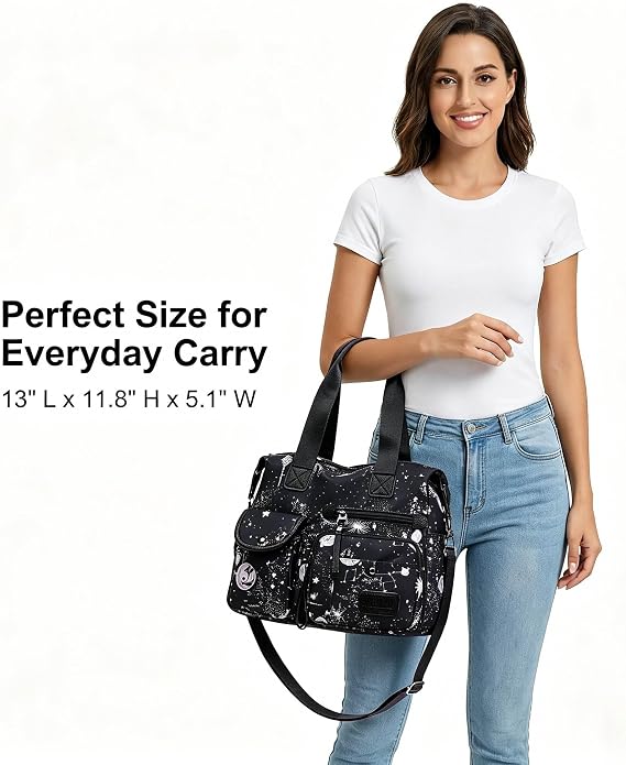 Tote Bag for Women,Multi Pockets Shoulder Handbag,Nurse Bag for Work,Large Cross body Purse,Fashion Nylon Top Handle Satchel - Image 2