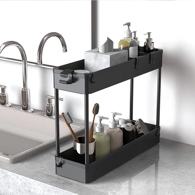 Slim Storage Cart 4 Tier,Bathroom Organizer Rolling Utility,Mobile Shelving Unit Slide Out for Office, Kitchen, Laundry Room & Narrow Places,Black - Image 3