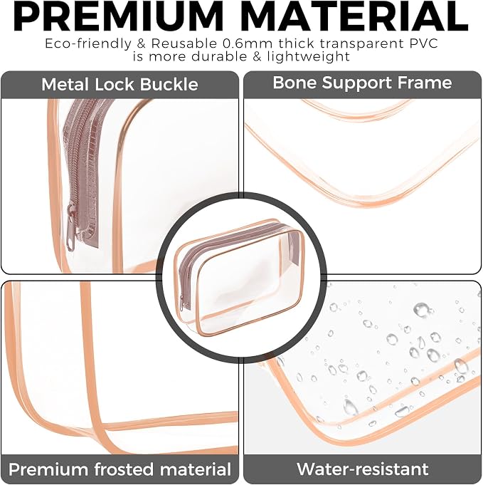 AURUZA Clear Makeup Bag,Portable Travel Toiletry Bags with Zipper, TSA Approved Clear Organizer Bags, PVC Cosmetic Pouch for Airport Airline Compliant - Image 4
