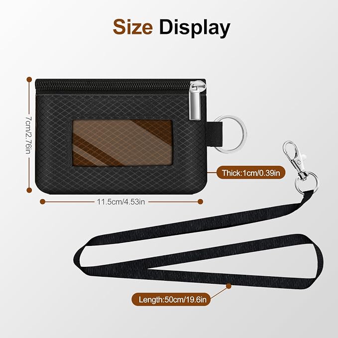 Minimalist RFID Blocking Small Wallet with ID Window,WaterResistant Zip Id Case Wallet with Lanyard Keychain for Cards,Cash,Travel,Women,Men (Black/Brown) - Image 5