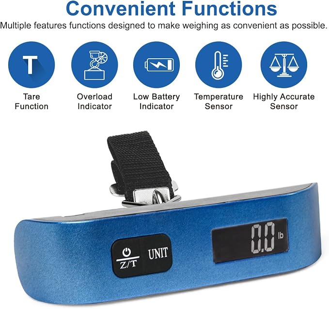 travel inspira Luggage Scale, Portable Digital Hanging Baggage Scale for Travel, Suitcase Weight Scale with Rubber Paint, 110 Pounds, Battery Included - Image 3