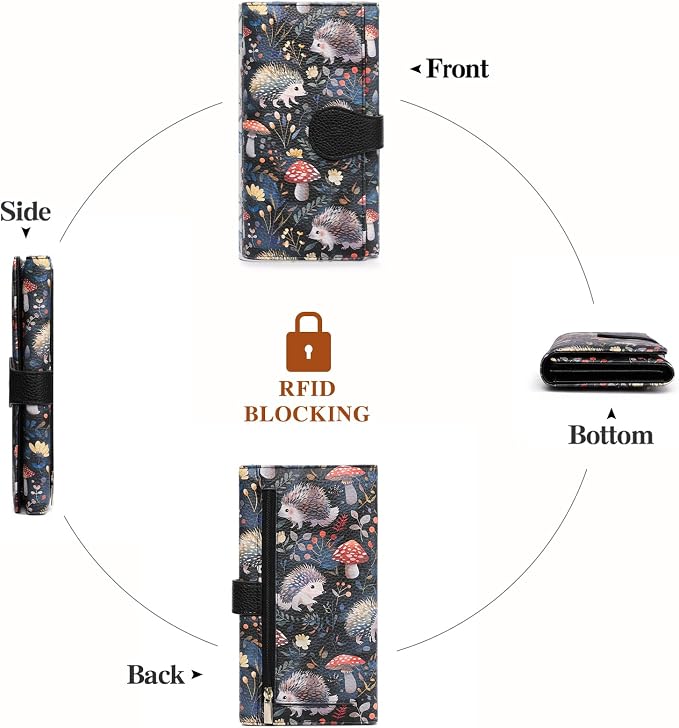 GOIACII Women's Wallet RFID Blocking Large Capacity Card Holder Ladies Phone Clutch Travel Long Purse Hedgehog Print - Image 5