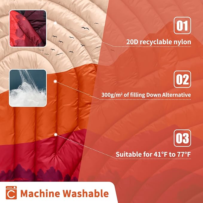 Puffy Camping Blanket,Large Camp Blanket Outdoor Camping Quilt Waterproof | Lightweight Printed Warm Packable Down Alternative Blanket for Camping,Traveling, Stadium, Hiking, Picnics - Image 3
