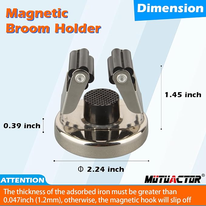 MUTUACTOR Magnetic Broom Holder,Anti-broken Broom and Mop Tool Holder,2PCS Adjustable Magnet Holder Broom Mop Clip with 360 Swivel Rack for Hanging in Metal Door Refrigerators Washer Machine - Image 5