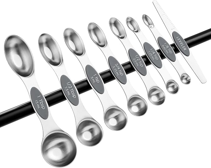 Spring Chef Stainless Steel Magnetic Measuring Spoons Set of 8, Gray | Stackable Metal Teaspoon & Tablespoon Measuring Spoons with Leveler for Dry & Liquid Ingredients, Dual Sided, Dishwasher Safe - Image 9