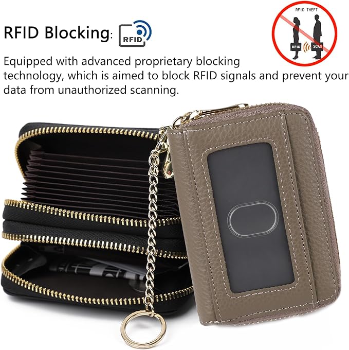 imeetu Rfid Credit Card Holder, Businese Card Case, Wallet for Women Men | Genuine Leather Card Wallet with id Window, Keychain & Double Zipper, Water-resistan Small Wallet with Gift Box, Daily Travel - Image 5
