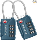 Puroma 2 TSA Approved Luggage Locks 4 Digit Code Cable Lock Blue Peacock | Resettable, Flexible Cable, Zipper holes, Zinc Alloy, Bright Color, Large White Numbers, Suitcase Train Travel, laptop bag by Puroma