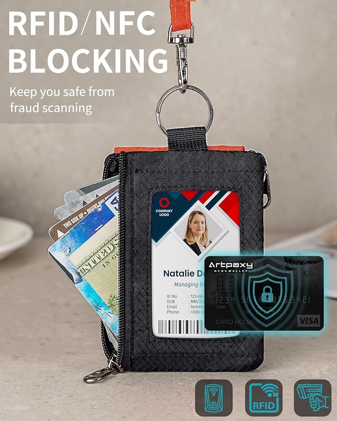 Artpaxy Minimalist Wallet For Mens Womens, Keychain RFID Blocking Zipper Small Wallet with ID Window 2 Lanyards,Water Resistant Travel Cash Card Coin Case Boys Girls - Image 6