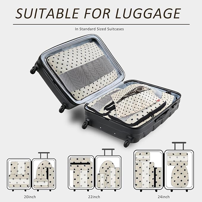 U+U 5 Set Packing Cubes, Travel Organizers with Shoe Bag (Polka Dot) | Ultralight Design & Easy Travel Organization - Image 5