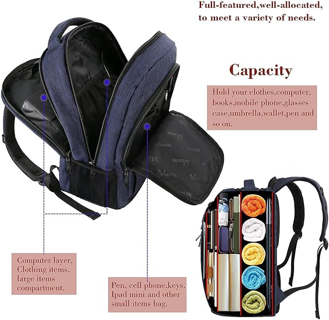 MATEIN Blue Laptop Backpack, Slim Travel Backpack with Laptop Compartment | Fits 15.6 Inch Notebook, Anti Theft Pocket, College Student Daypack, Teenager Gift, Computer Daily Bag for Men Women - Image 3