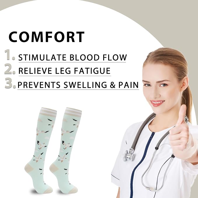 fenglaoda Compression Socks Women Men 6 Pairs, Knee High Best Support Circulation Socks for Running, Travel, Flight, Nurse - Image 3