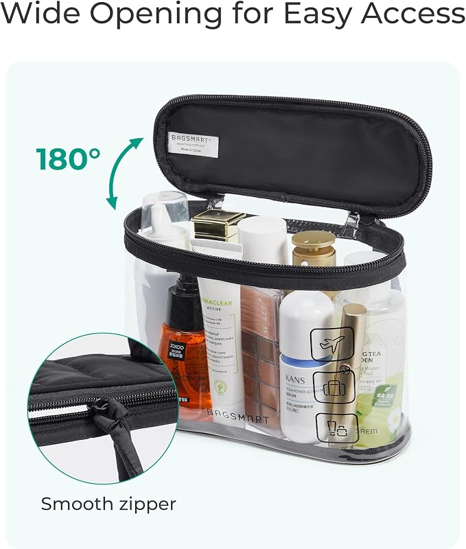 BAGSMART TSA Approved Toiletry Bag, Clear Makeup Cosmetic Bag Organizer, Quart Size Travel Bag for Toiletries, Carry-on Travel Accessories Essentials, 1 Pack-Black - Image 3