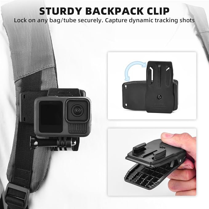BRDRC Accessories Kit for GoPro, Head Chest Mount Strap Harness Backpack Clip Holder Wrist Strap, 360°Rotating Adapter + Quick Release for DJI Action 5 Pro 4 3, for Go Pro Hero Camera Accessory Bundle - Image 4