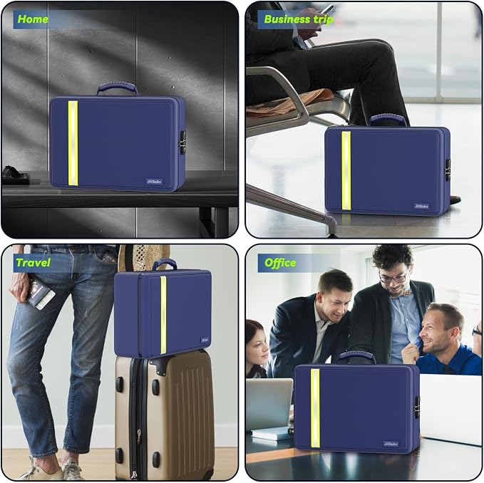 Fireproof Document Bag, Insulated Large Document Box with Lock, Important Document Organizer with Waterproof Zipper, Portable Soft Home Travel Office Safe Storage with 13 Accordion File Folder,Blue - Image 6