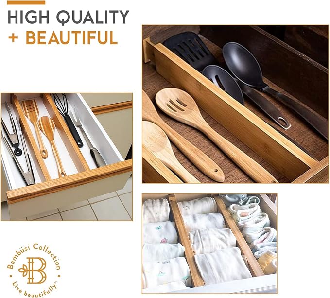 4-Pack Drawer Dividers 2.6-Inch High Dresser Drawer Organizer 16 to 22 Inch | Bamboo, Spring Loaded, No Tools Needed, Fits Wide Drawers for Socks, Clothes, Utensils, Bedroom, Bathroom, Kitchen, Office - Image 8
