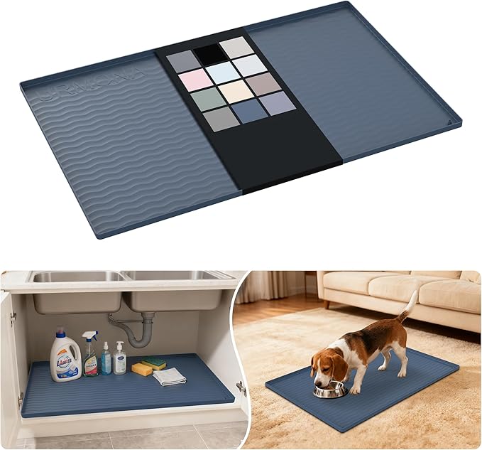 URMONA Waterproof Silicone Under Sink Mat 34'' x 22'' Shelf Liner for Kitchen and Bathroom, Cabinet and Counter Protector, Storage and Organizers, Litter Mat, Pet Cat Puppy Essentials(Dark Grey) by URMONA