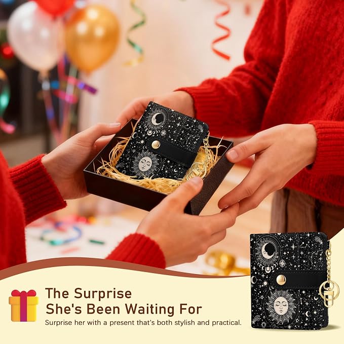 Jogjam Sun and Moon Rfid Women Wallet, Small Slim Thin Credit Card Holder | PU Leather Bifold Cash Zipper Coin Pocket ID Window, for Female Ladies Teen Girls Girly Gifts - Image 7
