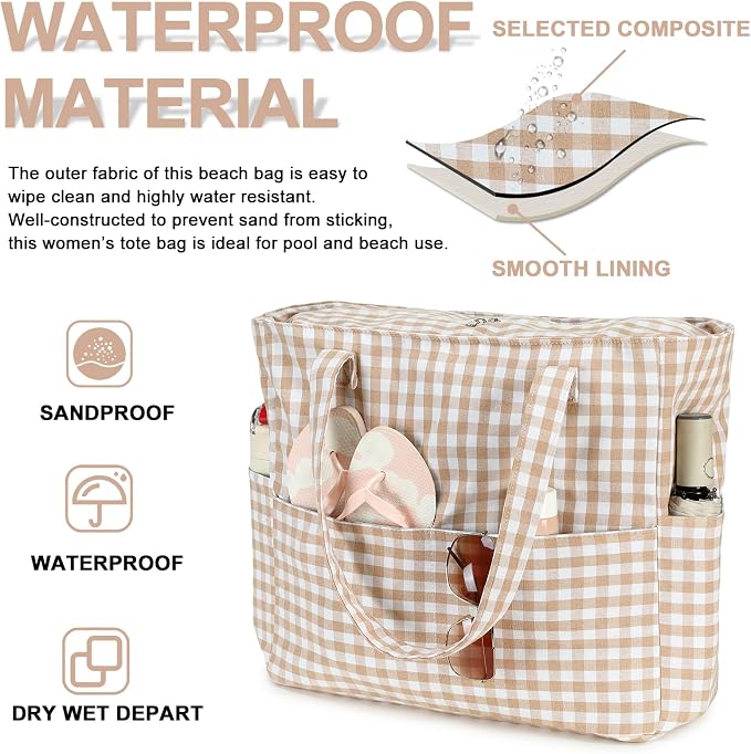 Bluboon Beach Bags for Women, Large Waterproof Tote Bag With Wet Compartment for Pool Weekender Travel Gym - Image 4