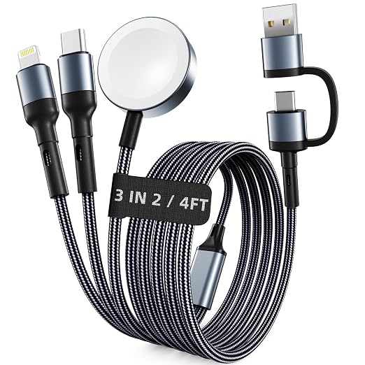Travel Essentials for Apple Watch Charger,Cruise Vacation Camping Essentials,iPhone Charger,Multi Charging Cable,3 in 2 Charging Docks for iWatch Series 11-2/Ultra,iPhone 17-12,Car-Gunmetal by ChargeBeyondPowerWithin