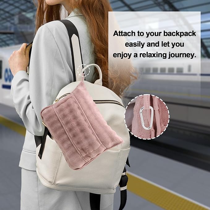 Soft Cozy Travel Blanket for Airplane Train and Car, Dusty Pink | Lightweight, Blanket or Pillow 2 in 1, Compact with Portable Bag Pillowcase, with Luggage Sleeve and Backpack Clip - Image 5