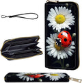 Wallet,Leather Long Wallet Suitable For Ladies And Teenagers - Detachable Wristband + RFID Travel Wallet With Card Slot - Ladybug on Daisy Flower by Unknown