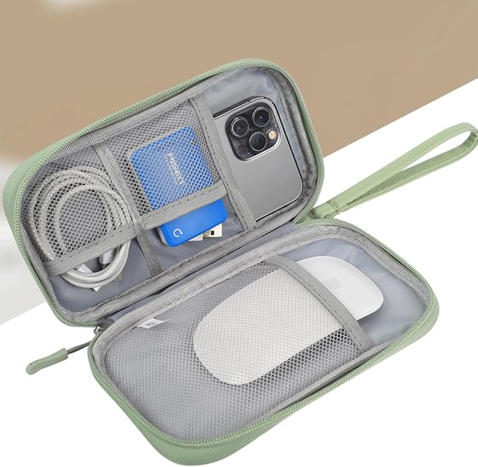 CAAORDKSO Small Cable Organizer Bag, Travel Cord Charger Organizer Case Waterproof Accessories Pouch, Electronic Carrying Case Bag for Cable, Cord, Charger, Phone, Power Bank, Earphone (Mint Green) - Image 2