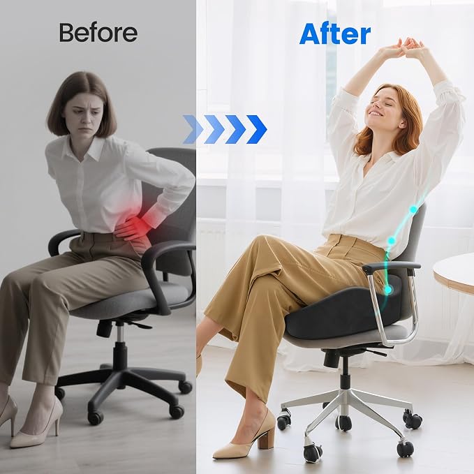 Seat Cushion, Non-Slip Memory Foam Chair Cushion for Taibone, Grey/Large | Chair Pillow with Handles for Car Office Chair, Tailbone/Sciatica Easing& Post-Surgery Recovery Chair Cushion - Image 4